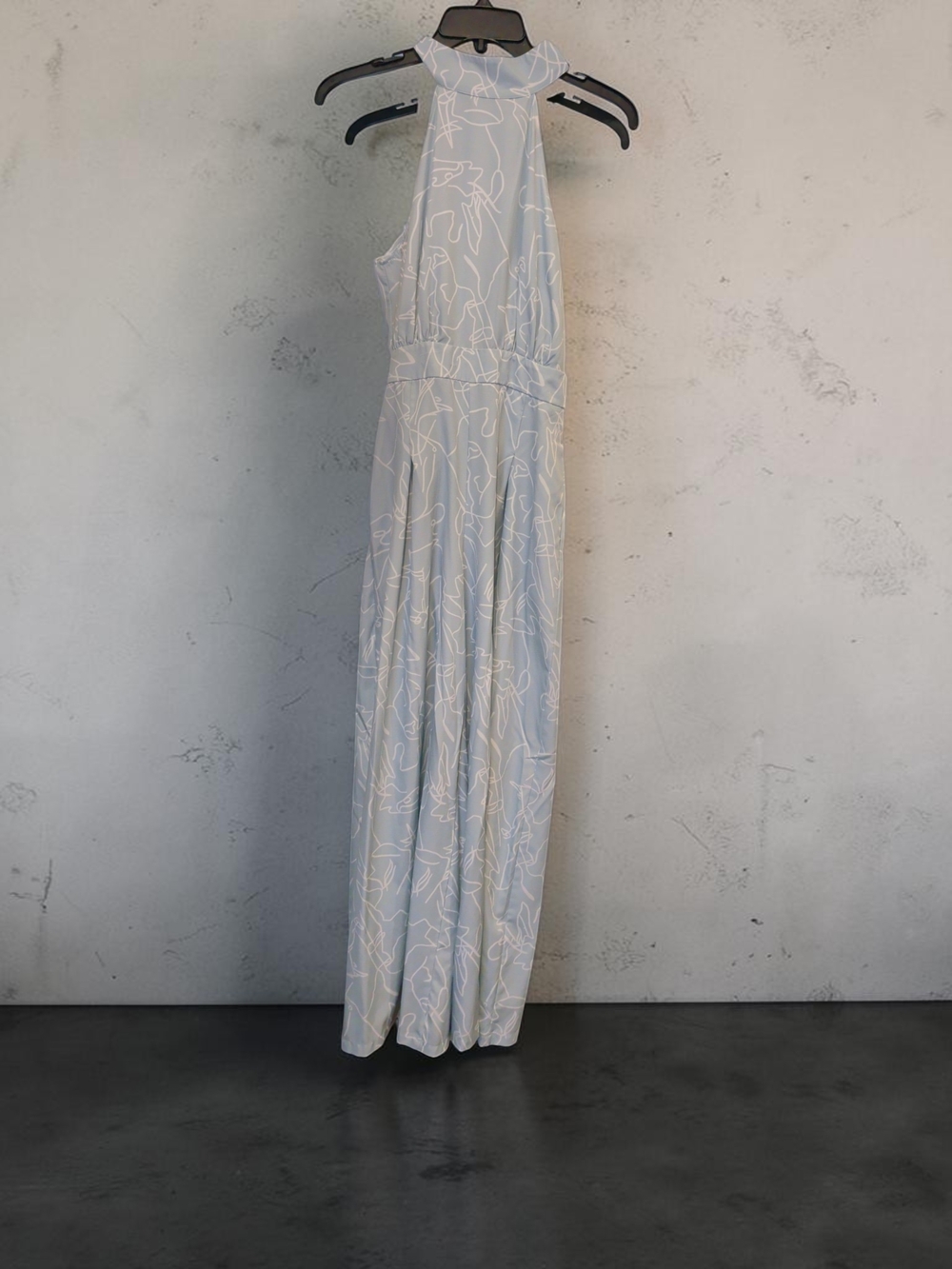 High-Neck Light Blue Printed Jumpsuit